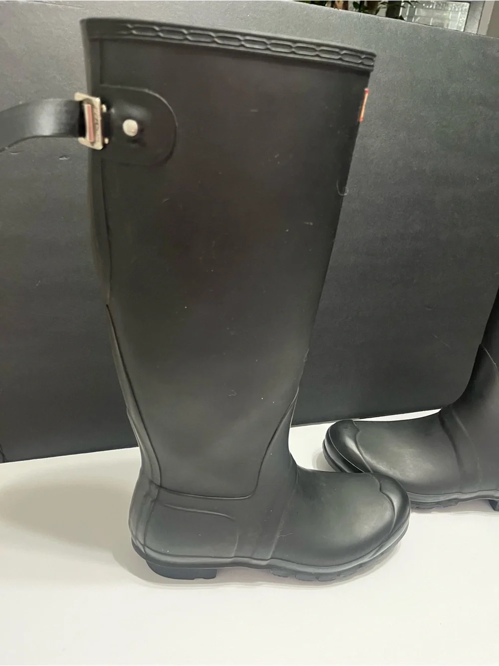 Hunter Black Tall Gloss Rain Boots with Red Logo
